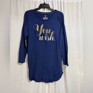 EUC Victoria's Secret Blue Pajama Top with Metallic Text (7QX)